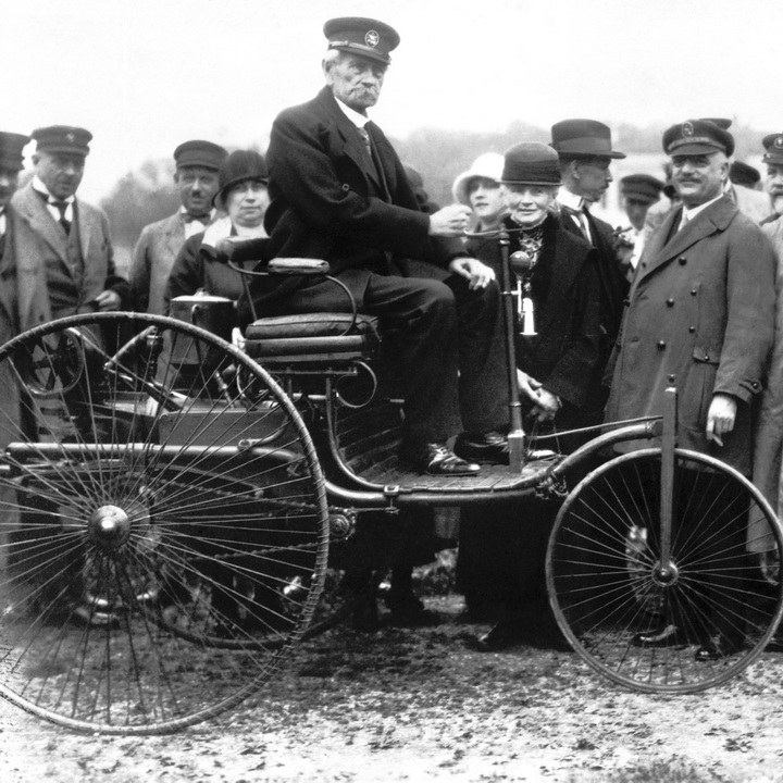 Karl Benz in his first Model I patent motor car