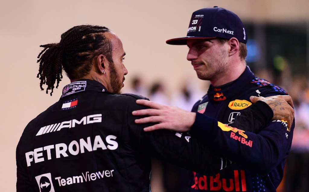 Lewis Hamilton congratulates Max Verstappen after final round of the 2021 F1 World Championship in Abu Dhabi