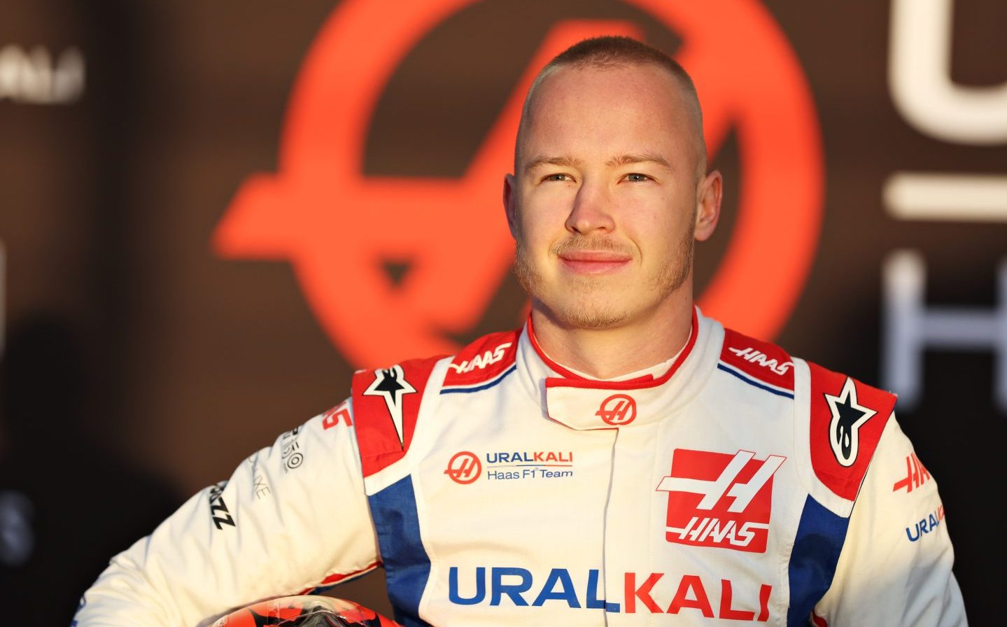 Russian driver Nikita Mazepin during the unveiling of the Haas F1 VF-22 Ferrari during day one of F1 testing at Circuit de Catalunya. Haas has since dropped its Russian title sponsor Uralkali after the country began an invasion of Ukraine (Mark Thompson/ Getty Images)