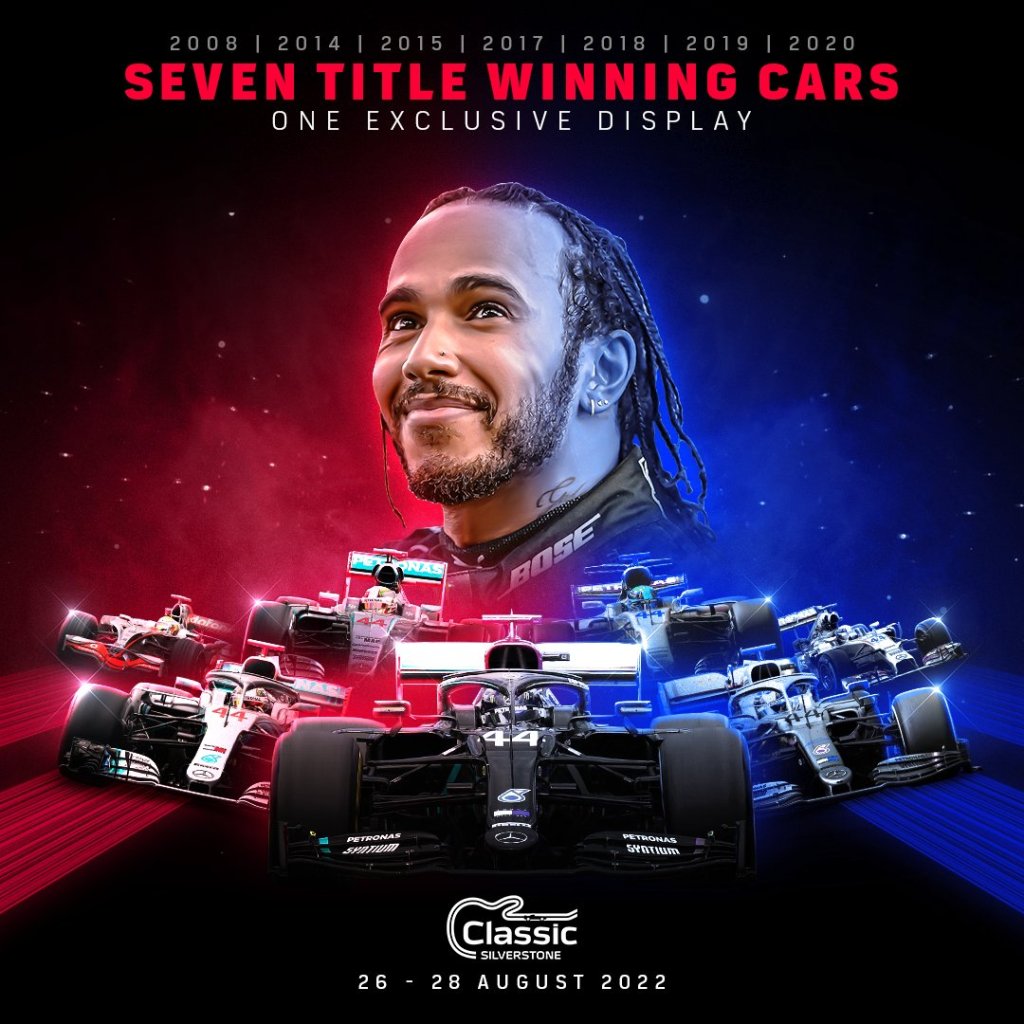 Sir Lewis Hamilton championship-winning F1 cars display at the 2022 Silverstone Classic