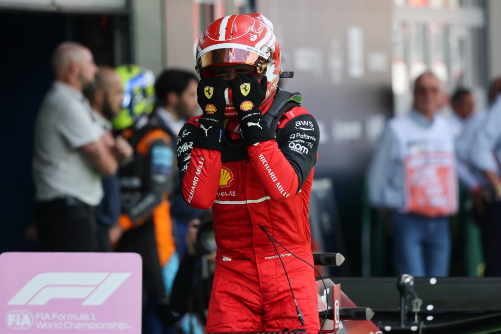 Charles Leclerc of Ferrari celebrates after he won the Formula 1 Austrian Grand Prix at Red Bull Ring in Spielberg, Austria on July 10, 2022. (Photo by Jakub Porzycki/NurPhoto via Getty Images)