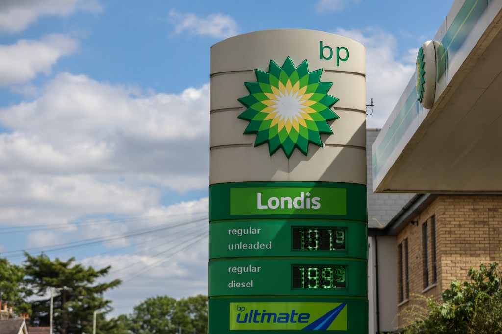Fuel prices at a BP Plc petrol station in Essex, UK, on Monday, July, 4, 2022. Petrol prices in the UK surged to another record, triggering a wave of go-slow protests on the nations motorways. Photographer: Hollie Adams/Bloomberg via Getty Images