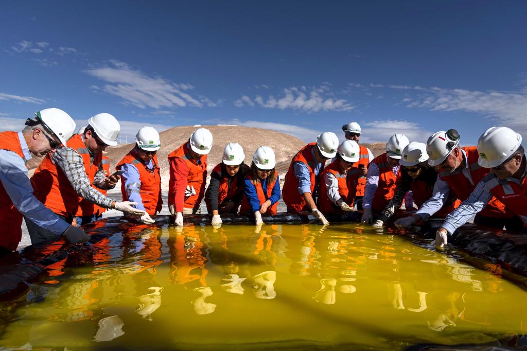 Inspecting a brine pool at a lithium mine on the Atacama salt flat in Chile
CRISTOBAL OLIVARES/BLOOMBERG VIA GETTY IMAGES