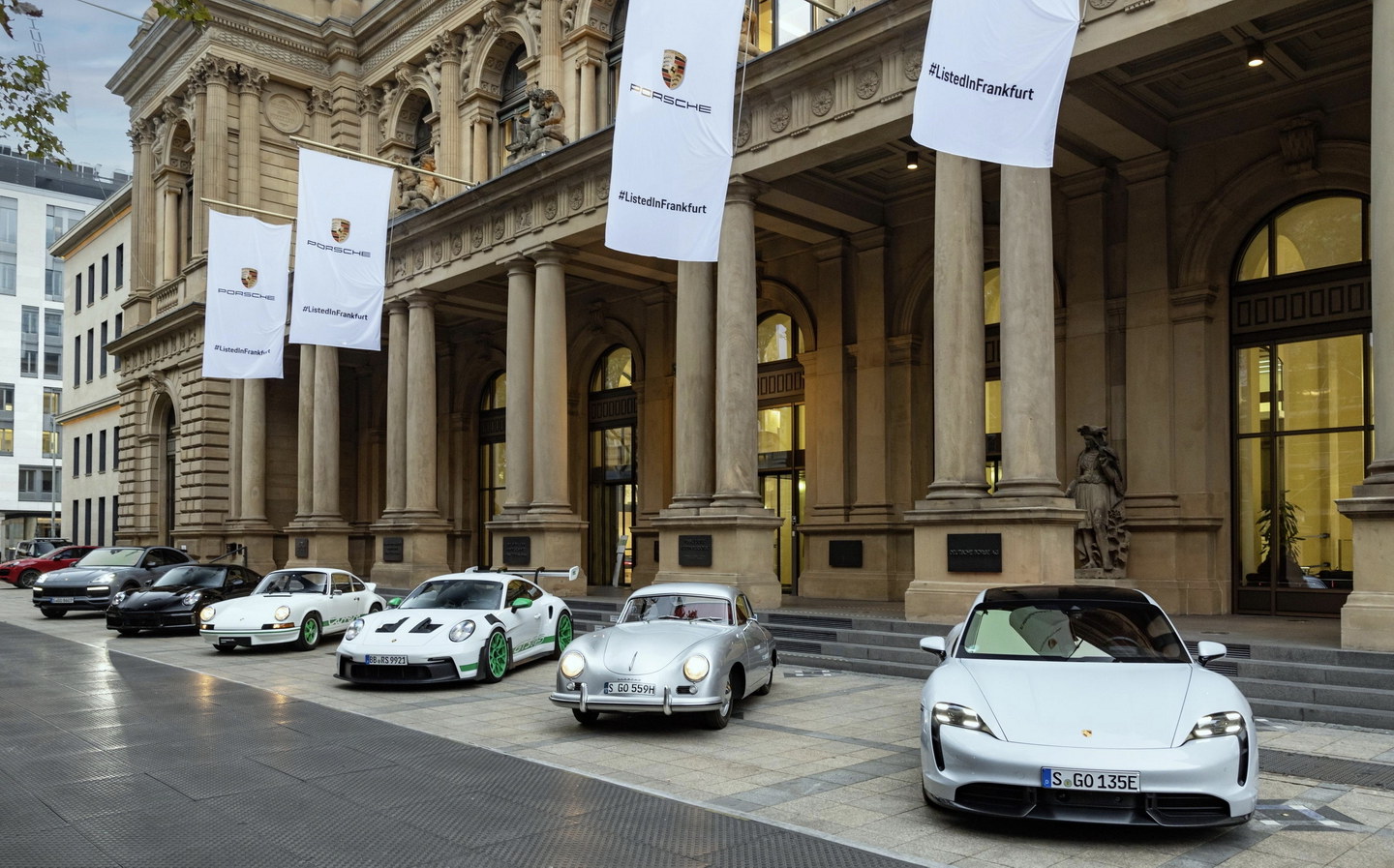 Taycan, 356, 911 GT3 RS, 911 Carrera RS 2.7, 911 Turbo, Cayenne GT, Frankfurt Stock Exchange, Frankfurt am Main, Germany, 2022