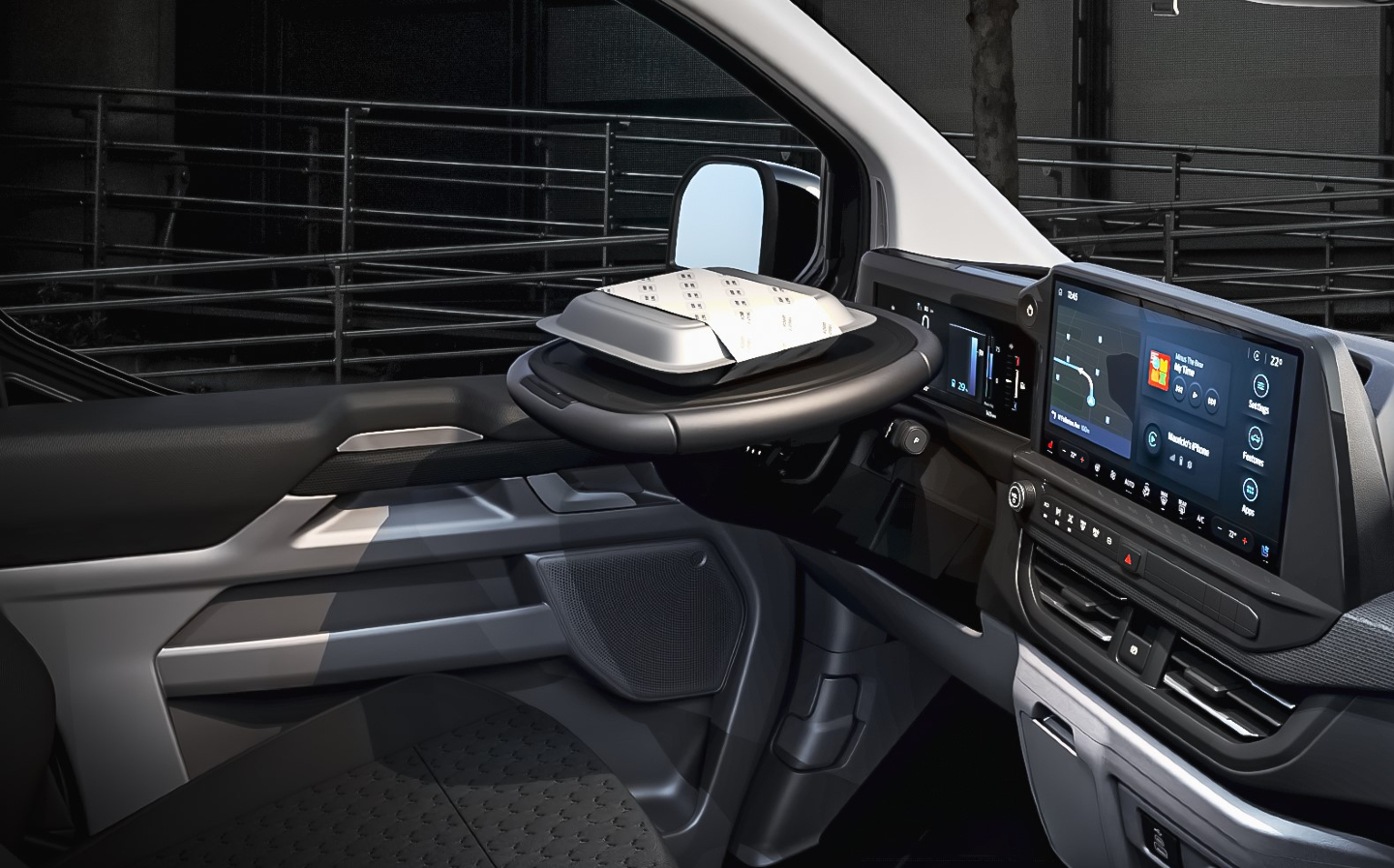 New Transit van has a tilting steering wheel that acts as a meal
