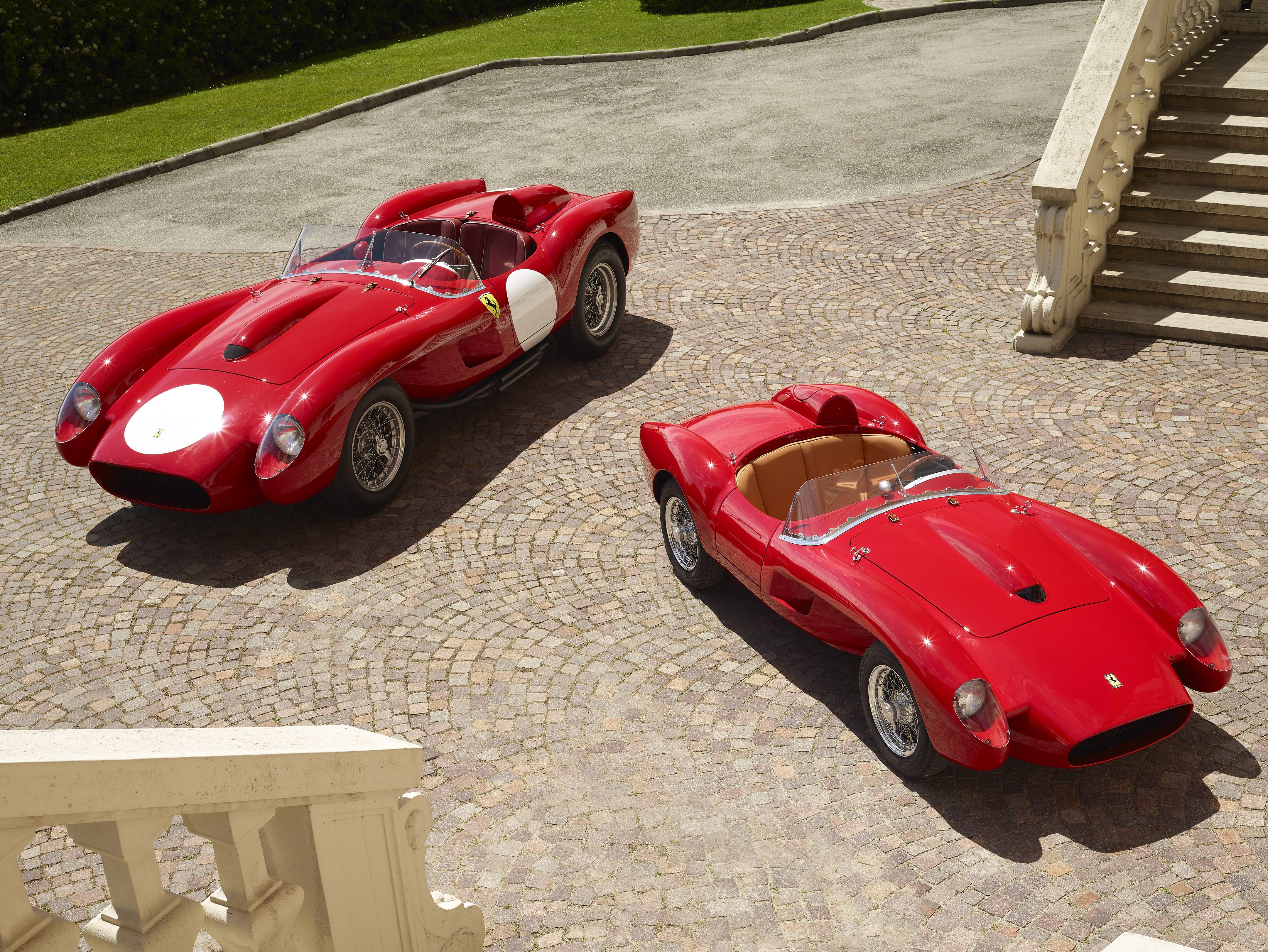 The Little Car Company Ferrari Testa Rossa J next to a real Ferrari 250 Testa Rossa