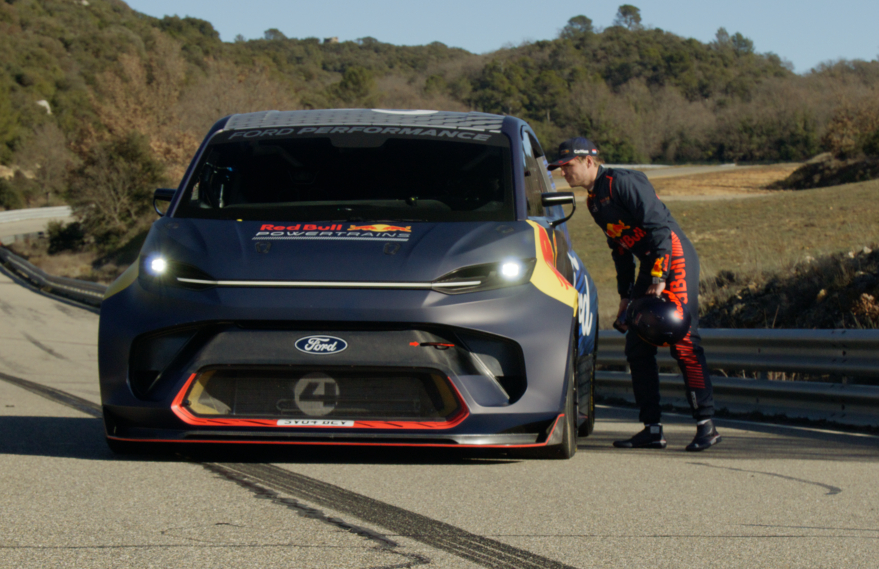 Max Verstappen with the Ford electric Supervan