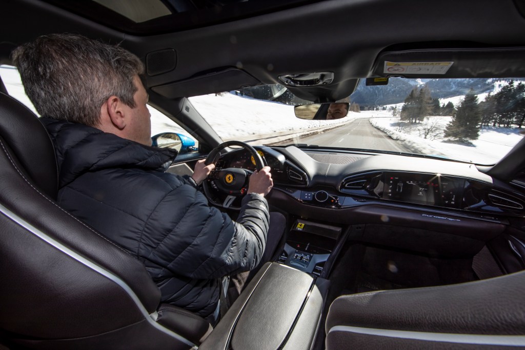 Will Dron behind the wheel of the Ferrari Purosangue