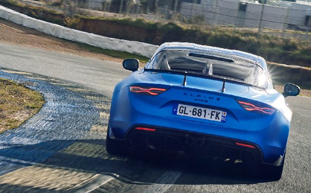 Alpine A110 R on the pit straight at Jarama Circuit, action