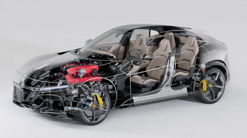 Ferrari Purosangue cutaway technical drawing