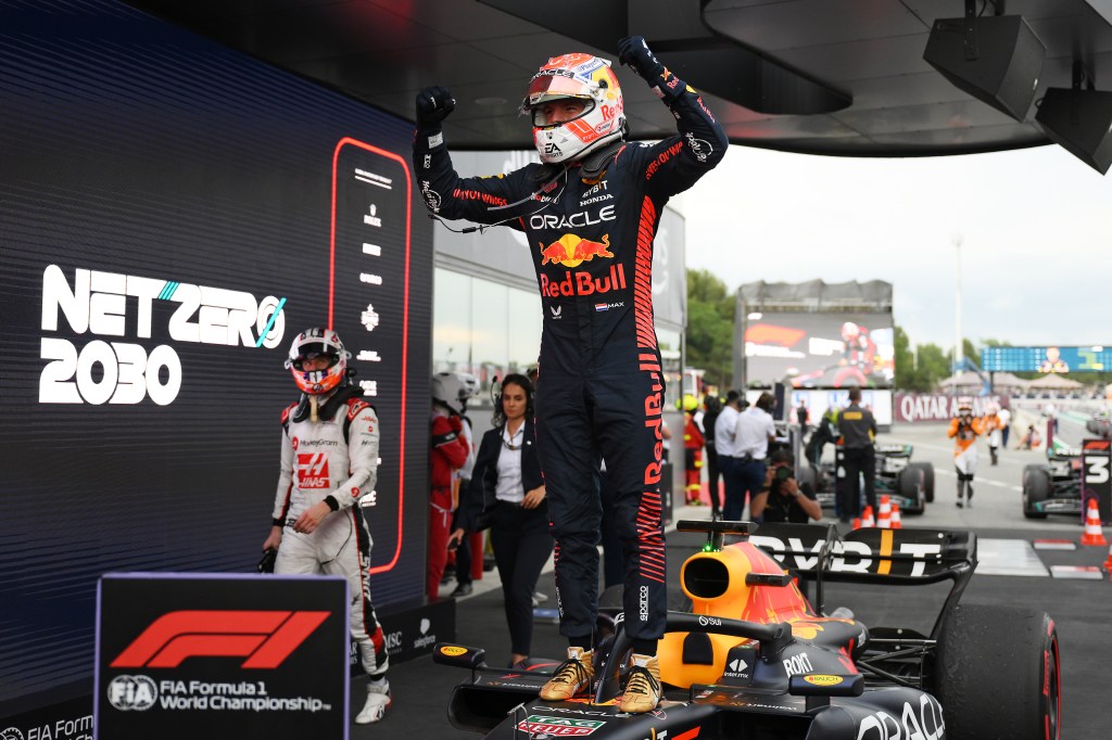 BARCELONA, SPAIN - JUNE 04: Race winner Max Verstappen of the Netherlands and Oracle Red Bull Racing celebrates in parc ferme during the F1 Grand Prix of Spain at Circuit de Barcelona-Catalunya on June 04, 2023 in Barcelona, Spain. (Photo by David Ramos/Getty Images)