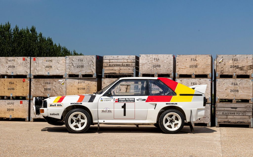 The ex-works, Hannu Mikkola/Arne Hertz 1984/85 Audi Sport Quattro S1 Group B Rally Car up for auction at Goodwood Festival of Speed. Image credit: Bonhams|Cars