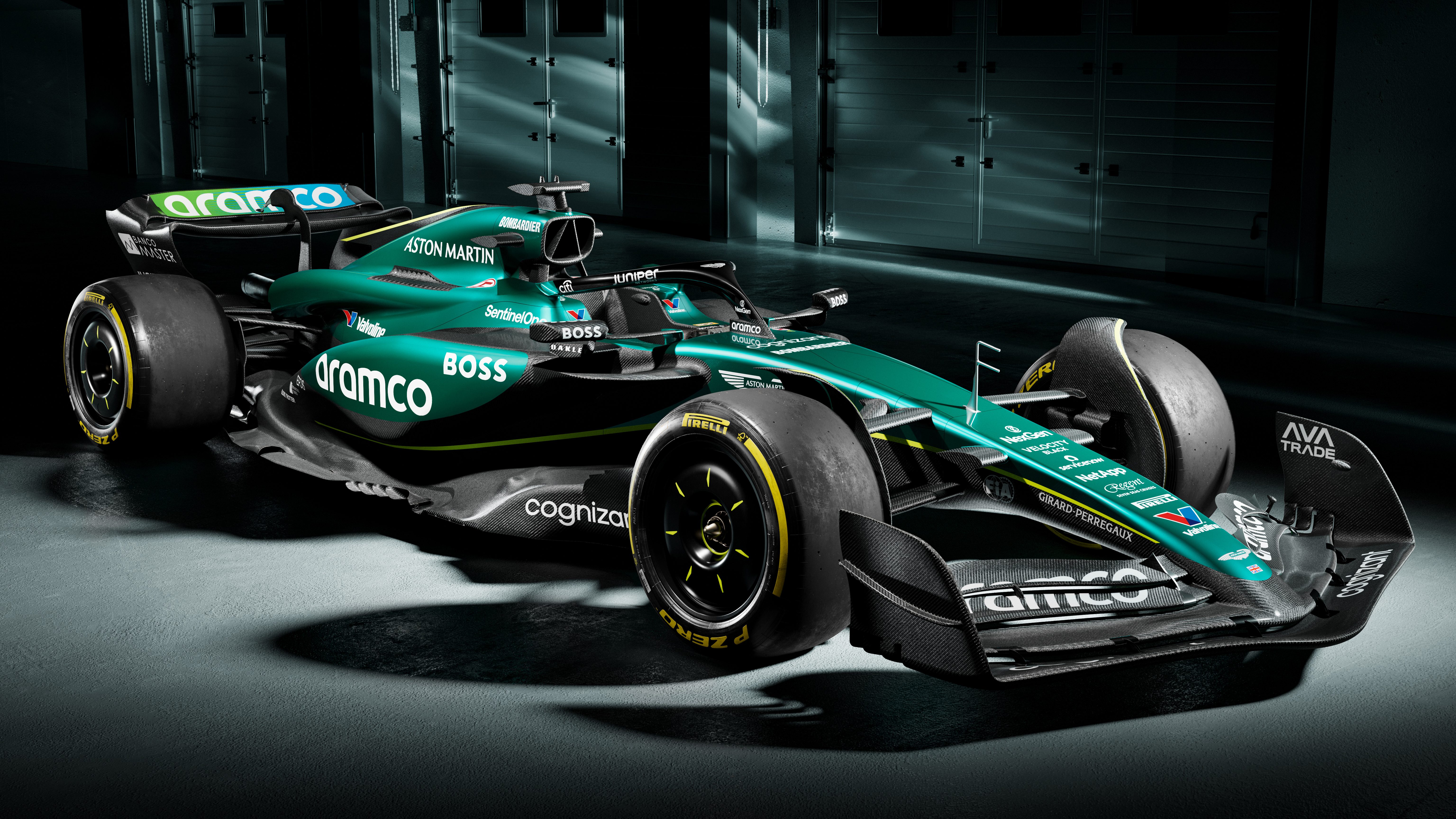 Launch image of Aston Martin AMR24 F1 car for 2024, in studio