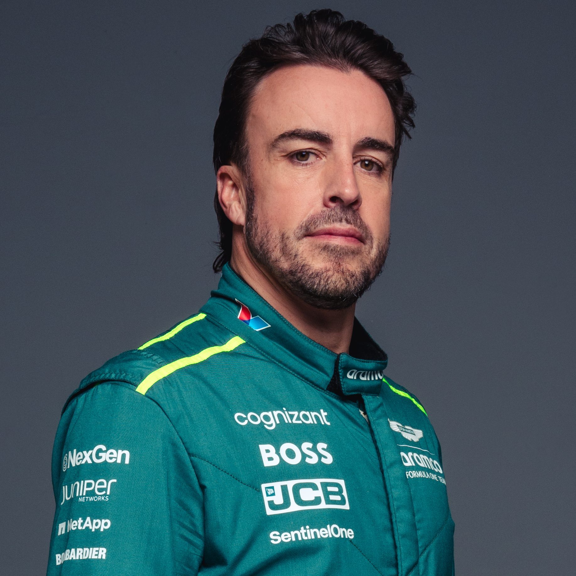 Fernendo Alonso in race suit portrait ahead of 2024 Aston Martin F1 season
