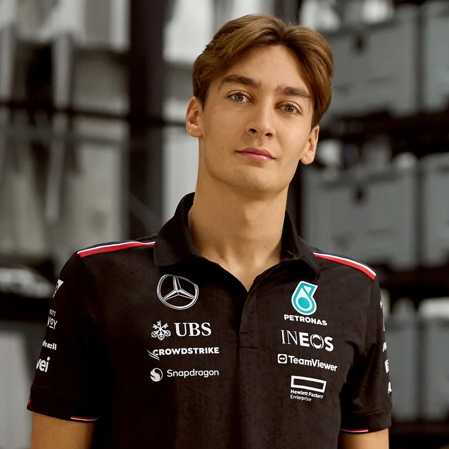 George Russell models 2024 Mercedes F1 merchandise