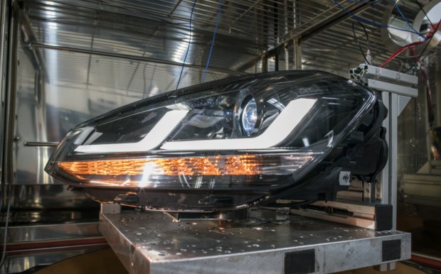 A headlight being tested at Ring Automotive's laboratory in Leeds