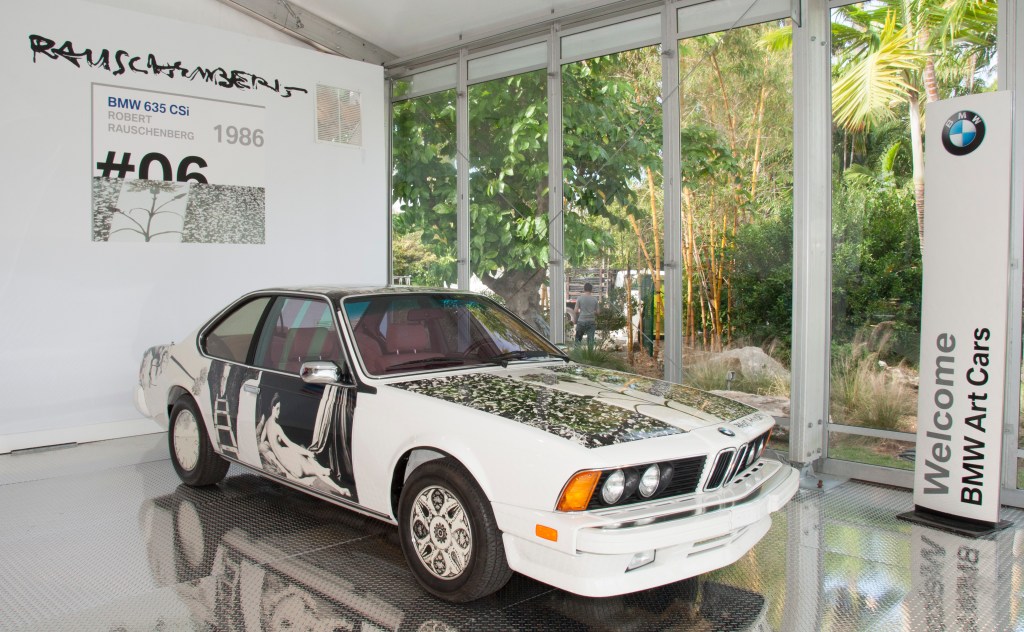 BMW Art Car by Robert Rauschenberg (1986 BMW 635 CSi) on display in the Miami Beach Botanical Gardens on Wednesday December 5th, 2012 as part of Art Basel Miami Beach 2012. (John Christie /newscast)