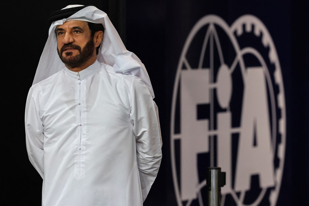 FIA president Mohammed bin Sulayem attends the qualifying session of the Saudi Arabian Formula One Grand Prix at the Jeddah Corniche Circuit in Jeddah on March 8, 2024. (Photo by Giuseppe CACACE / POOL / AFP) (Photo by GIUSEPPE CACACE/POOL/AFP via Getty Images)