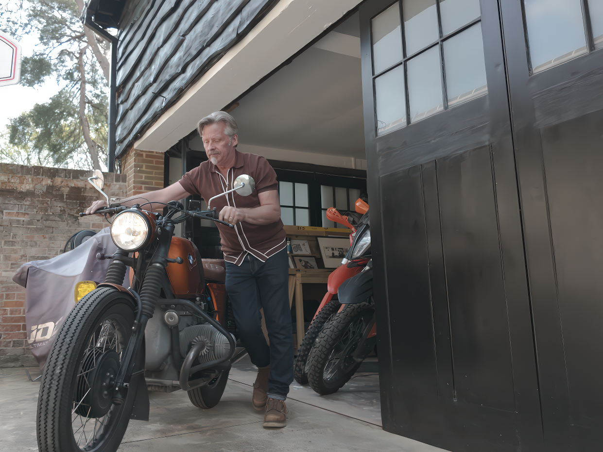 Charley Boorman with his BMW R75 from Long Way Home, Apple TV+