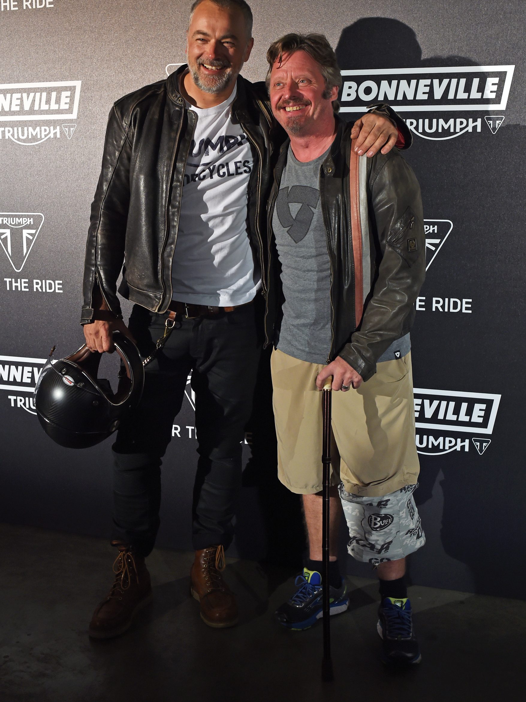 LONDON, ENGLAND - OCTOBER 19: Mark Richardson (L) and Charley Boorman attend the Global VIP Reveal of the new Triumph Bonneville Bobber on October 19, 2016 in London, England. (Photo by David M. Benett/Dave Benett/Getty Images for Triumph Motorcycles)